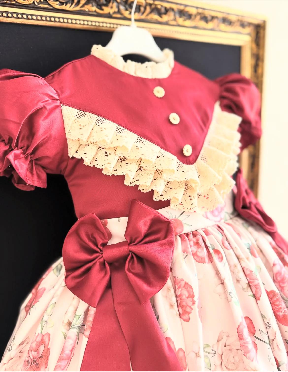 Robe d'été pour bébé fille, imprimé fleur de pivoine, rouge foncé, turc, Vintage, princesse, pour an