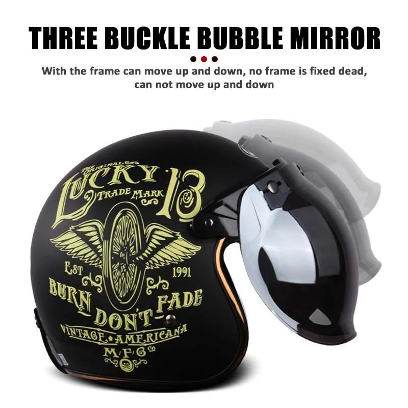 Casque de moto à miroir à bulles authentique, Type à trois boutons, lentilles de casque de Style rét