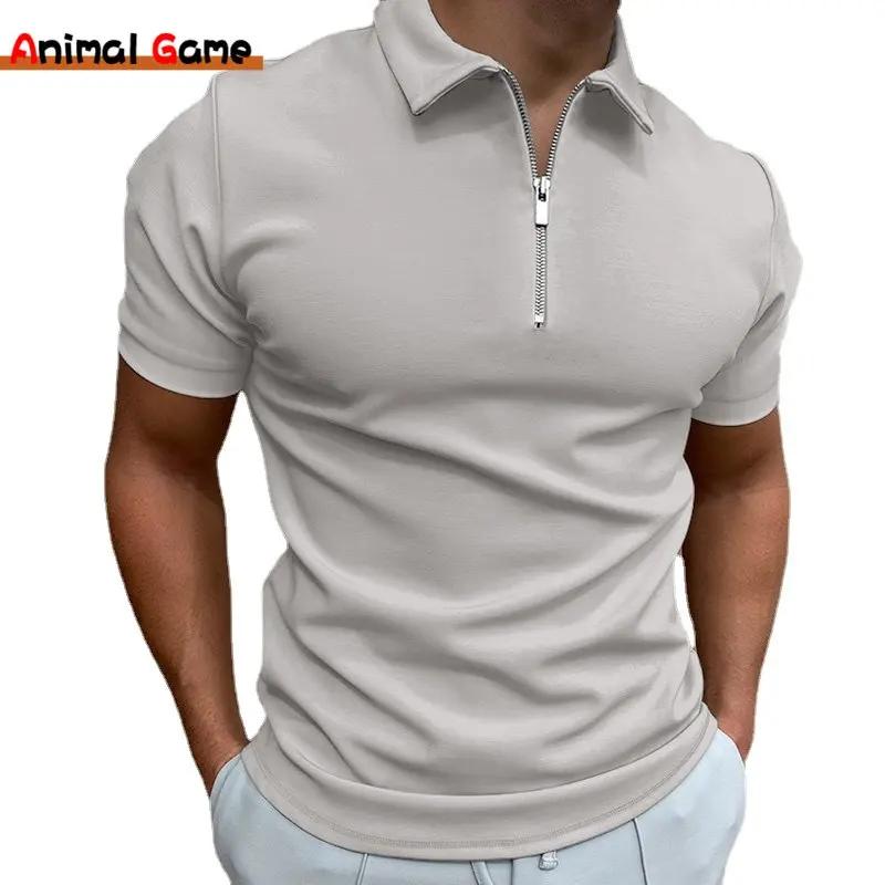 Polo d'été à manches courtes pour hommes, couleur unie, col rabattu, fermeture éclair, t-shirts et d