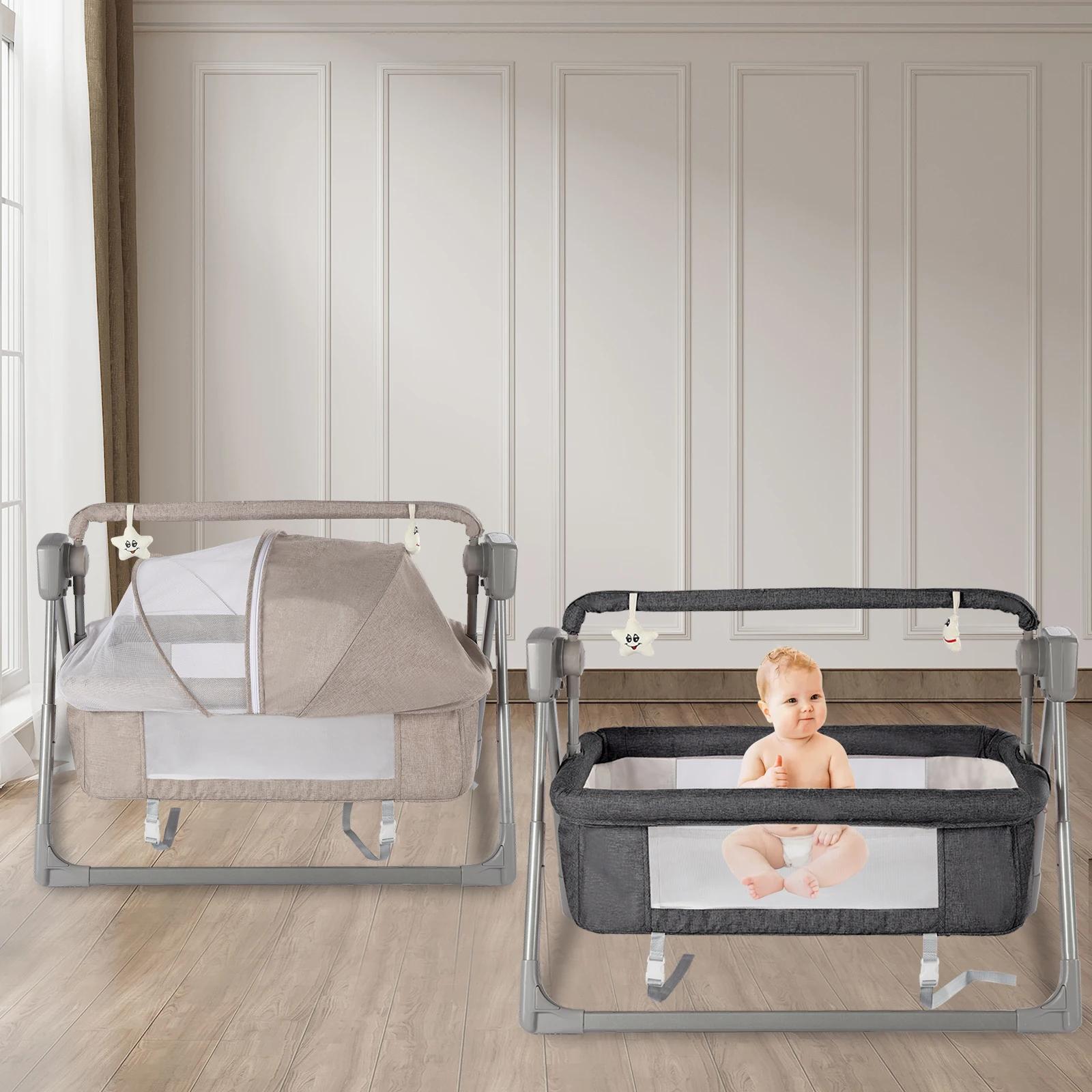 Berceau électrique gris/kaki, lit balançoire pour bébé, panier de berceau inclinable à bascule autom