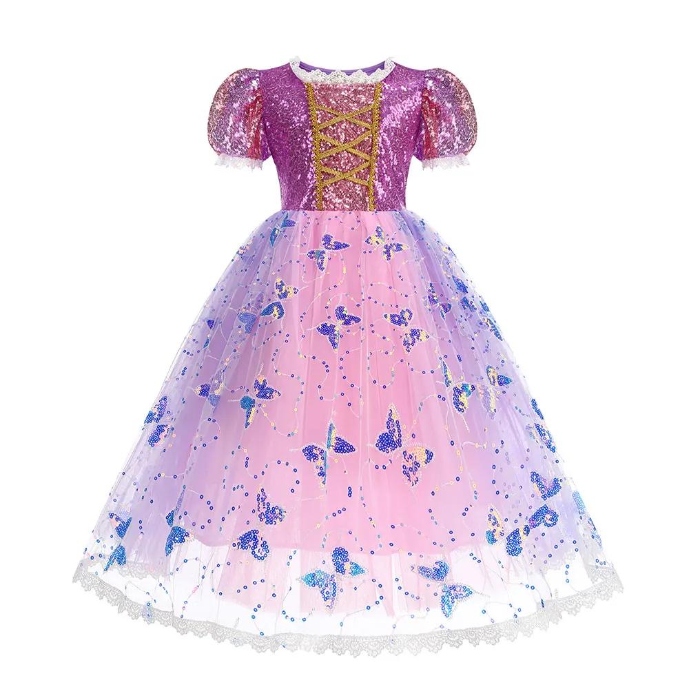 Robe princesse Rapunzel lumineuse LED 2026 - Robe de bal Noël cosplay Tangled petite fille