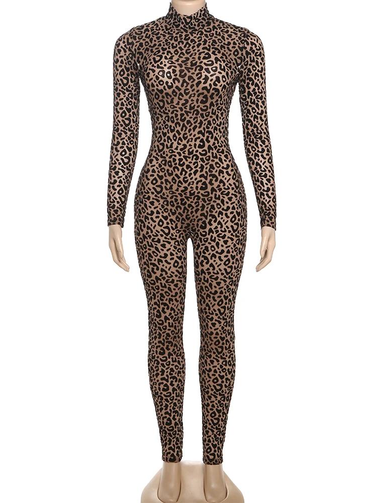 Nibber Voir À Travers Sexy Léopard Maille Combinaison Femmes Sexy Hipster Zip Stretch Minuit Entraîn