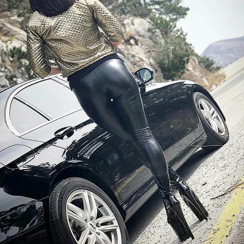Pantalon en cuir noir Sexy, Leggings en PU grande taille pour femmes, collants slim taille haute, te