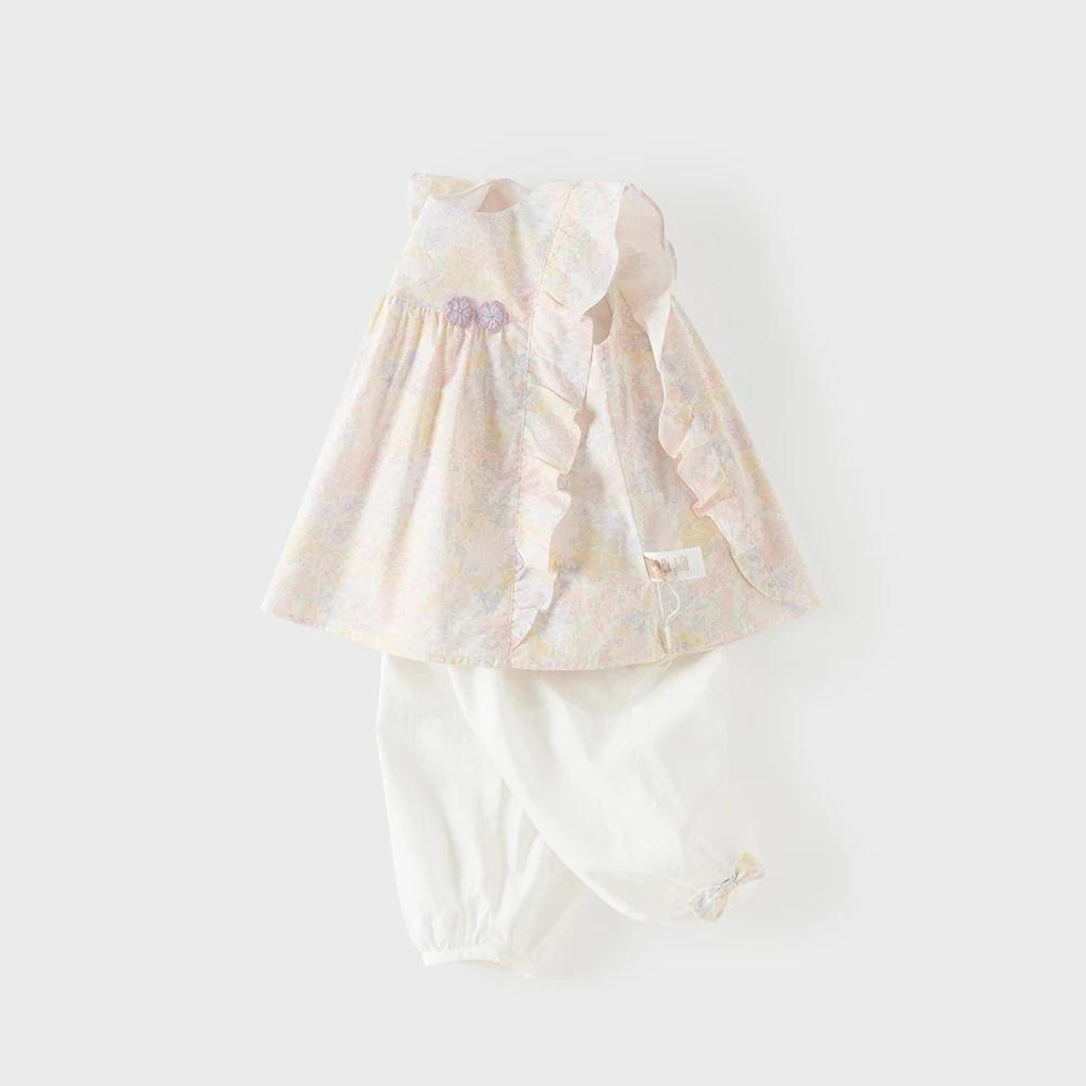 Ensemble haut et pantalon pour filles Dave Bella, costume d'été pour enfants, imprimé floral, élasti