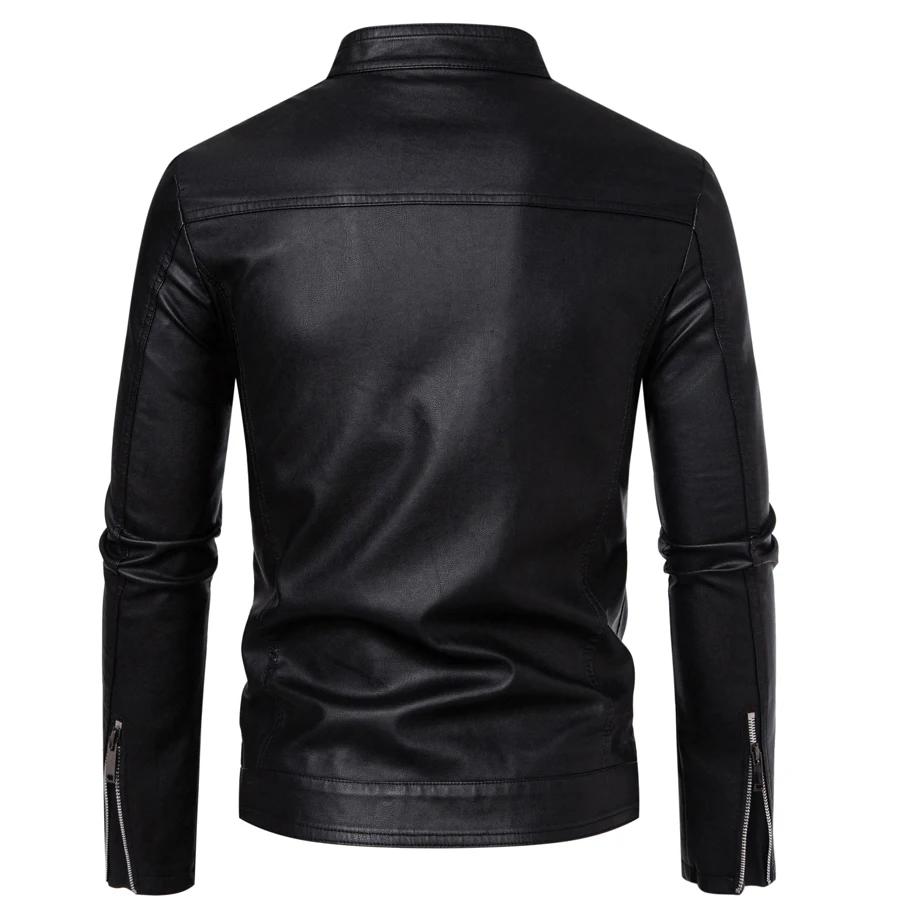 Blouson en cuir PU ajusté pour homme à col montant, style motard, tendance printemps-automne
