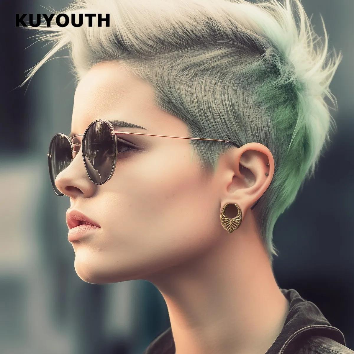 ​ KUYOUTH Tunnels d'oreille, dilatateurs creux et écarteurs en forme de nervures de feuille, bijoux 