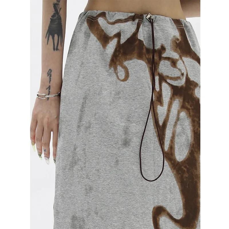 Karrcat-Jupe Mi-Longue Imprimée Grunge Irrégulière, Vintage Japonais, Harajuku, E-girl, Fente Latéra