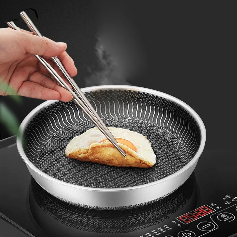 Poêle à frire en acier inoxydable 316l, poêle domestique à fond plat, poêle à Steak et à œufs, cuisi