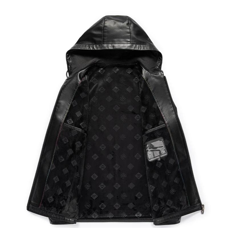 YN-2583 nouvelle veste en cuir à capuche pour hommes printemps et automne haut mince hiver en peluch