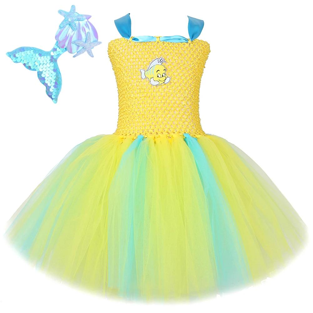 Costumes de flet de sirène pour bébés filles, robe tutu de poisson de dessin animé pour enfants, ten