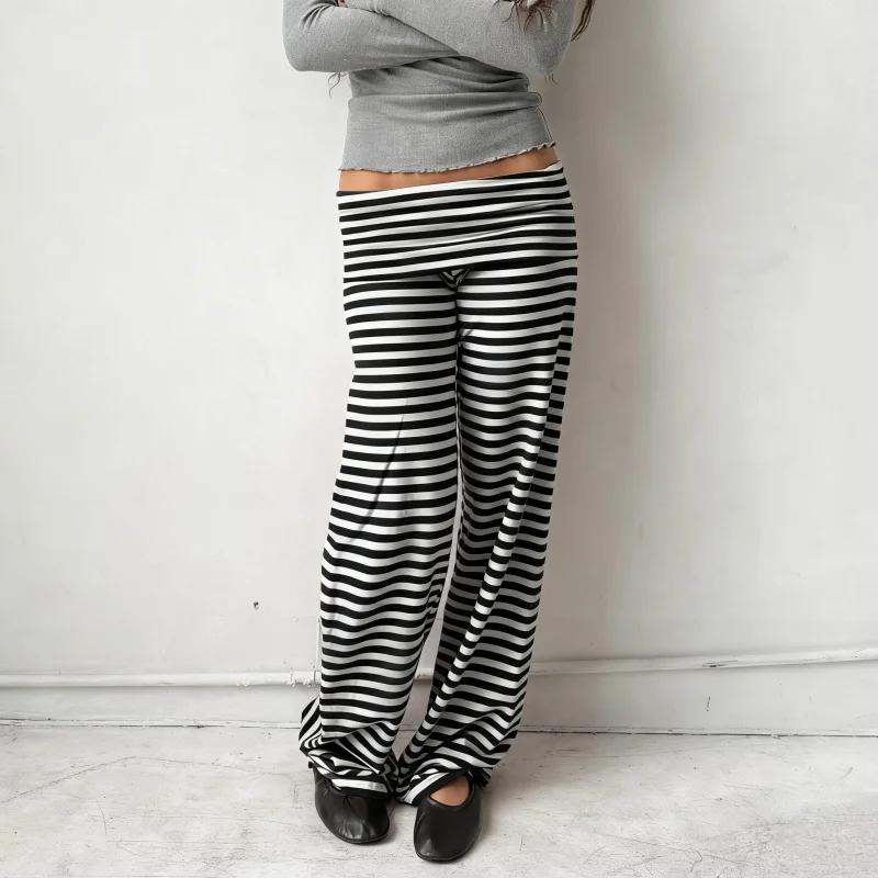 Pantalon de pyjama décontracté pour femme rayé taille basse pantalon de salon taille élastique cordo