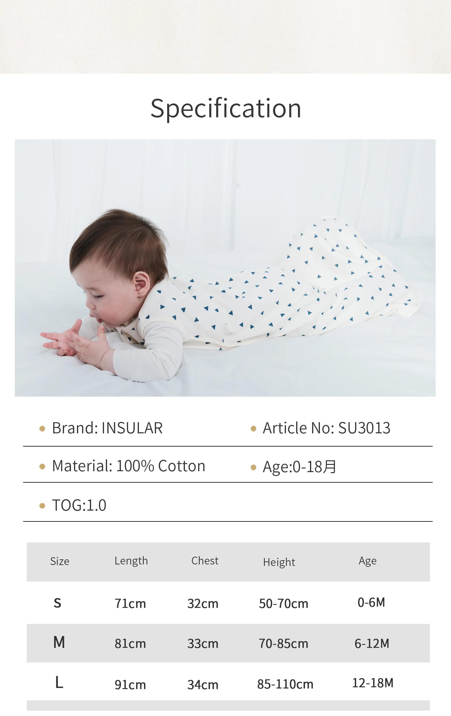 Sac de couchage insulaire pour bébé, sac de couchage unisexe sans manches 100% coton, couverture de 