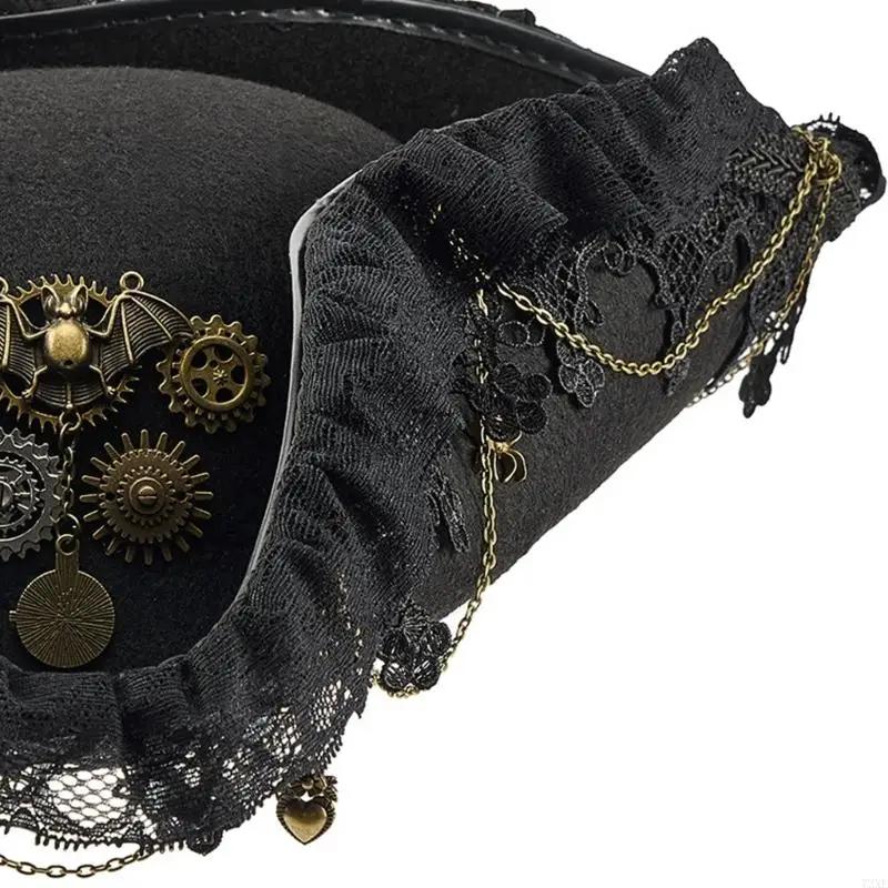 Chapeau Pirate victorien 72XE, équipement d'événement à thème en détresse, chapeau pour mascarades f