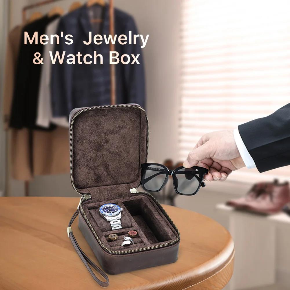 Boîte de Rangement Rétro en Cuir group pour Homme, Bijoux, Bagues, Vitrine, Lunettes de Soleil, Voya