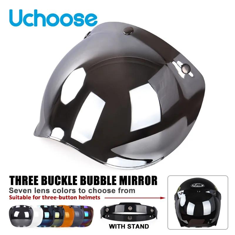 Casque de moto à miroir à bulles authentique, Type à trois boutons, lentilles de casque de Style rét