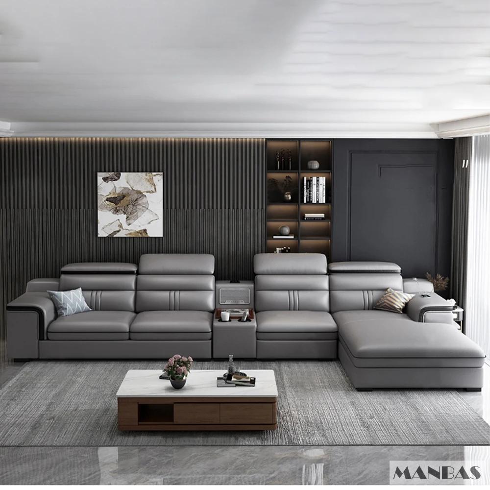 MINGDIBAO-Canapé sectionnel en cuir avec porte-gobelet, USB, repose-sauna réglable, haut-parleur Blu