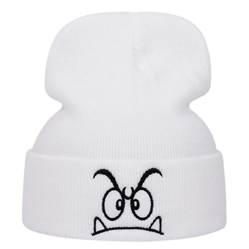 Chapeau tricoté brodé à expression en colère, chapeau en laine chaud pour les événements sportifs de