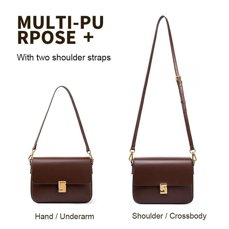 Sac à main décontracté en croûte de cuir pour femmes, sac sous les bras pour dames, sac à bandoulièr