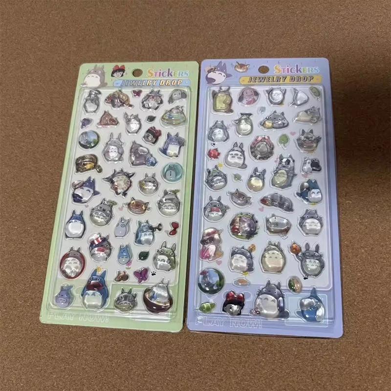 Autocollants 3D en relief Anime, autocollants mignons de dessins animés Totoro en cristal gaufré, au