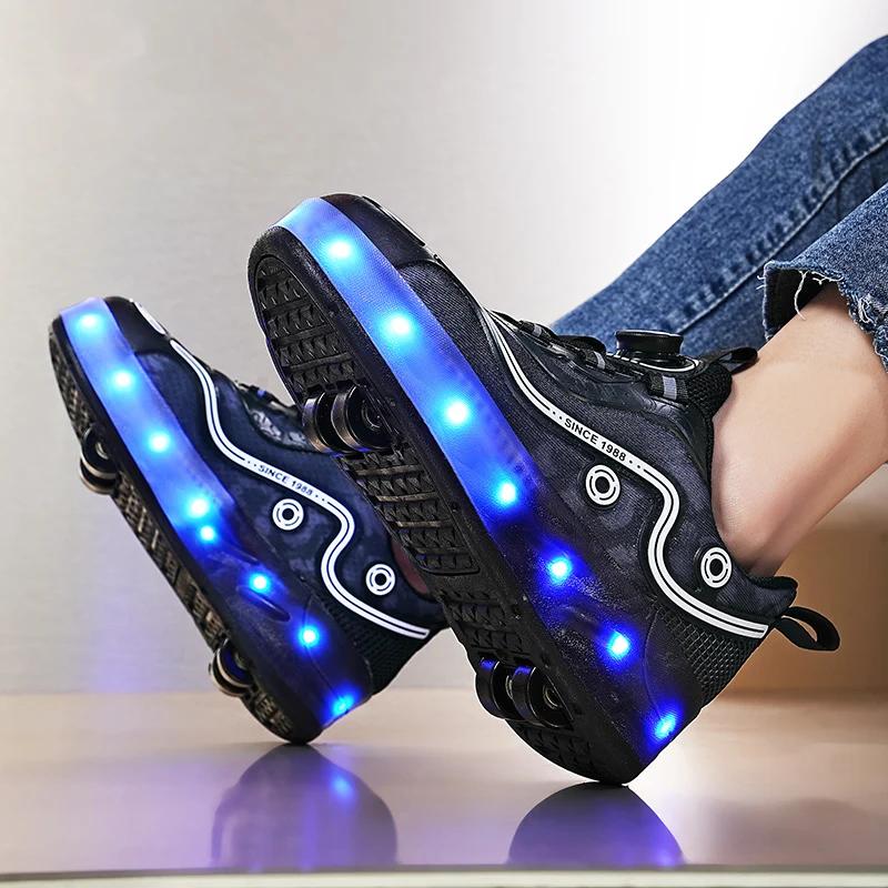 Patins à roulettes à quatre roues pour enfants, baskets à lumière LED pour garçons et filles, chauss