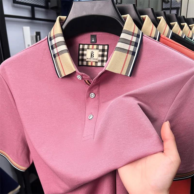 Polo à manches courtes en coton soyeux et respirant pour hommes haut de gamme nouvelle tendance d'ét