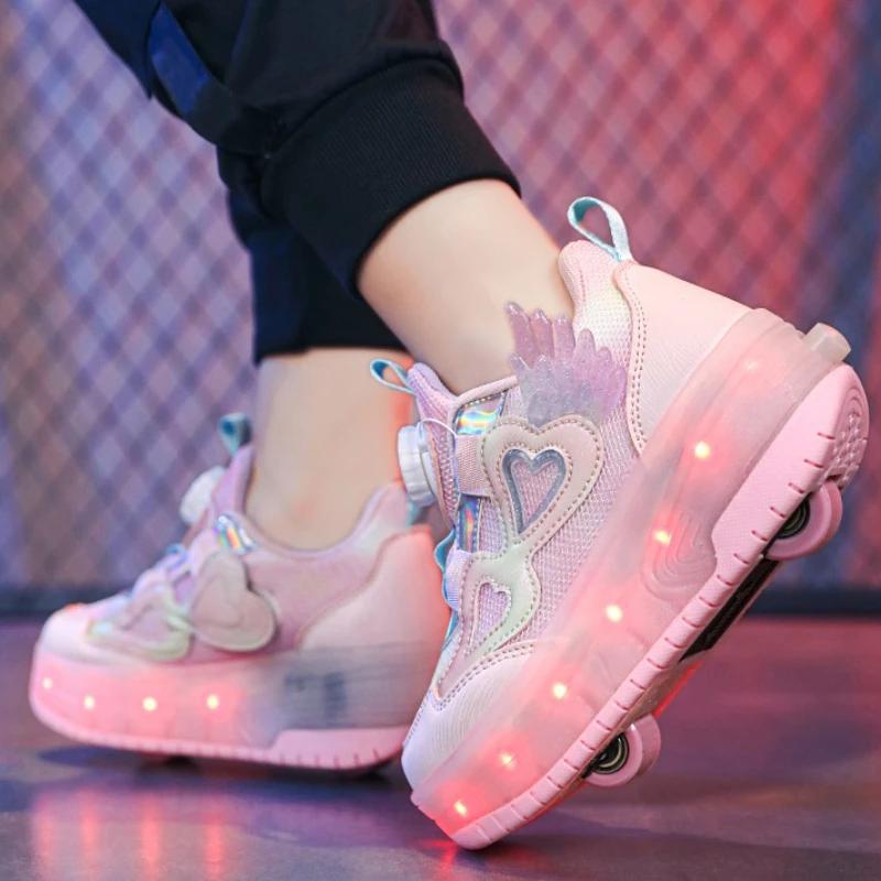 Chaussures de patins à roulettes légères Led pour enfants, baskets d'extérieur à la mode avec poulie