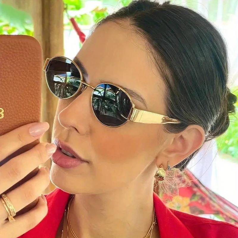 Lunettes de soleil ovales pour femmes et hommes, monture métallique tendance, nuances classiques