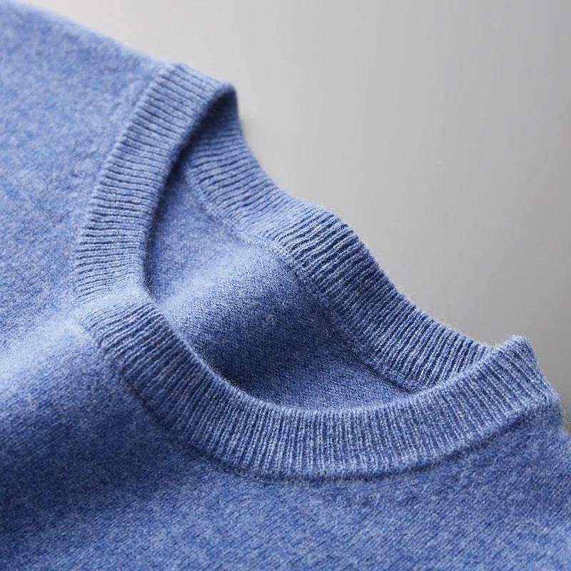 Pull en cachemire sans couture pour homme, col rond, tricoté, décontracté, 100% Pure laine, hauts à 