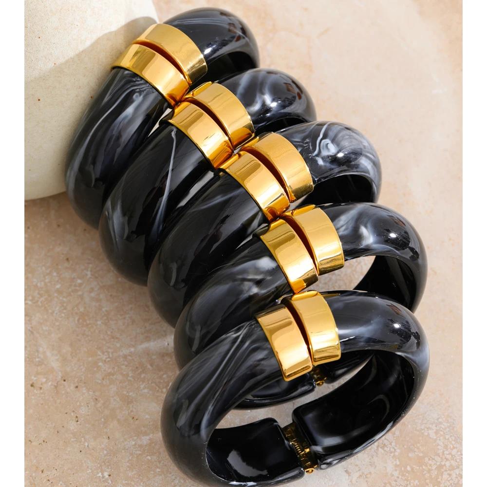 Yhpup 66mm vert rose marron violet acrylique épais Bracelet Bracelet pour femmes en acier inoxydable