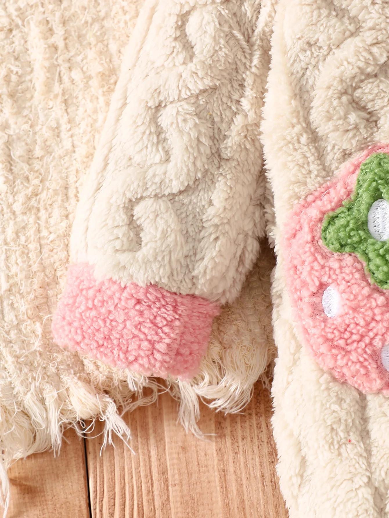 Ensemble barboteuse bébé en polaire épaisse double face avec col en peluche, barboteuse tricotée à m