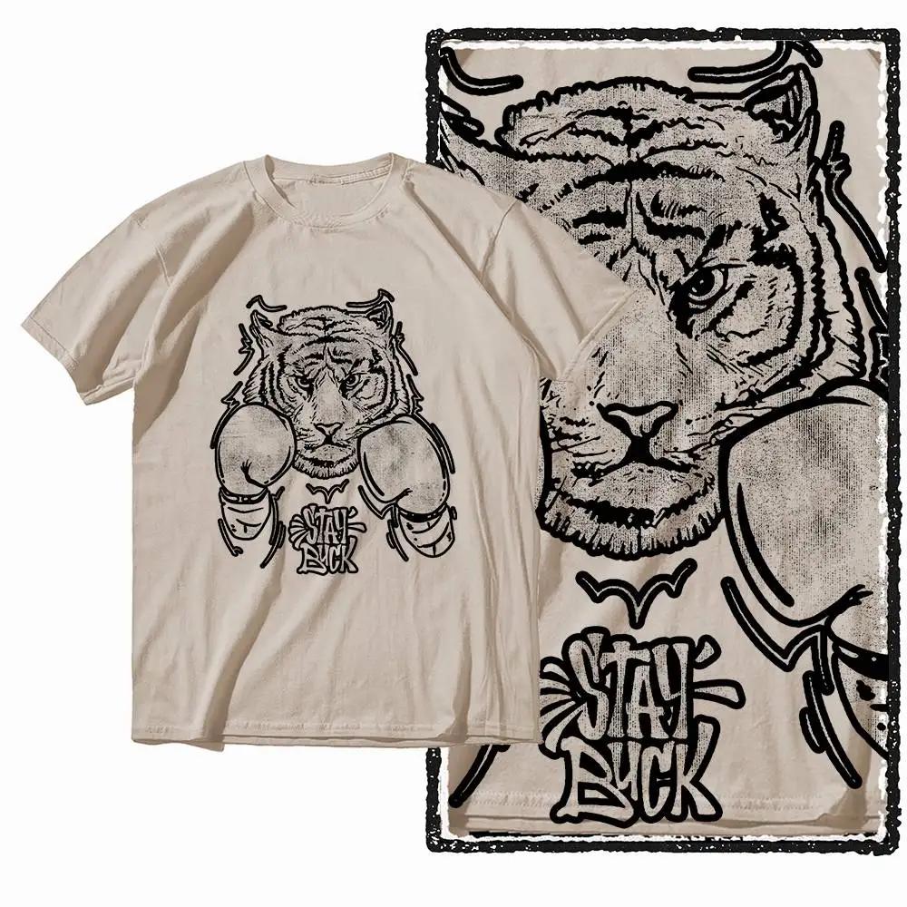 G41 Beige Vintage 100% coton T-shirt imprimé tigre pour hommes |    T-shirt col rond pour hommes, St