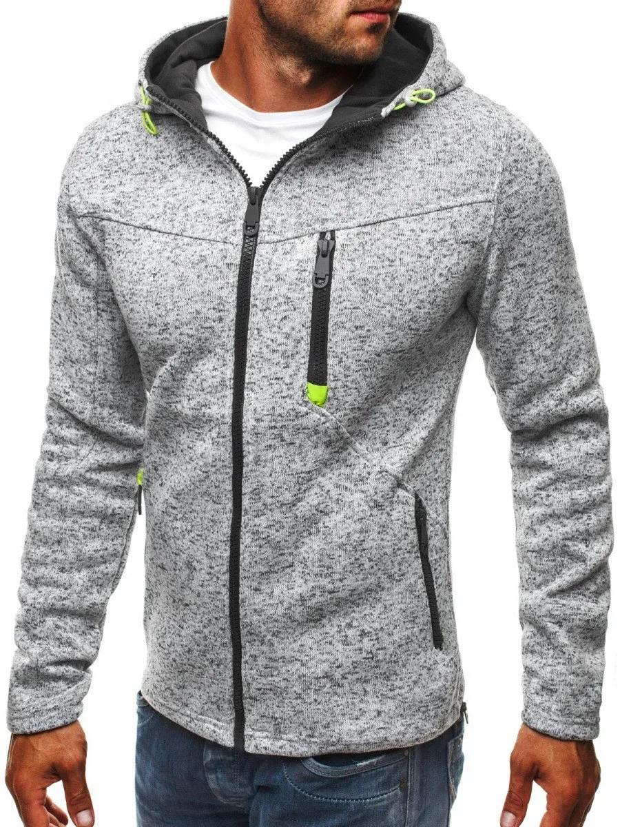Sweat à capuche pour hommes avec poches latérales à glissière mince laine couleur unie survêtement d