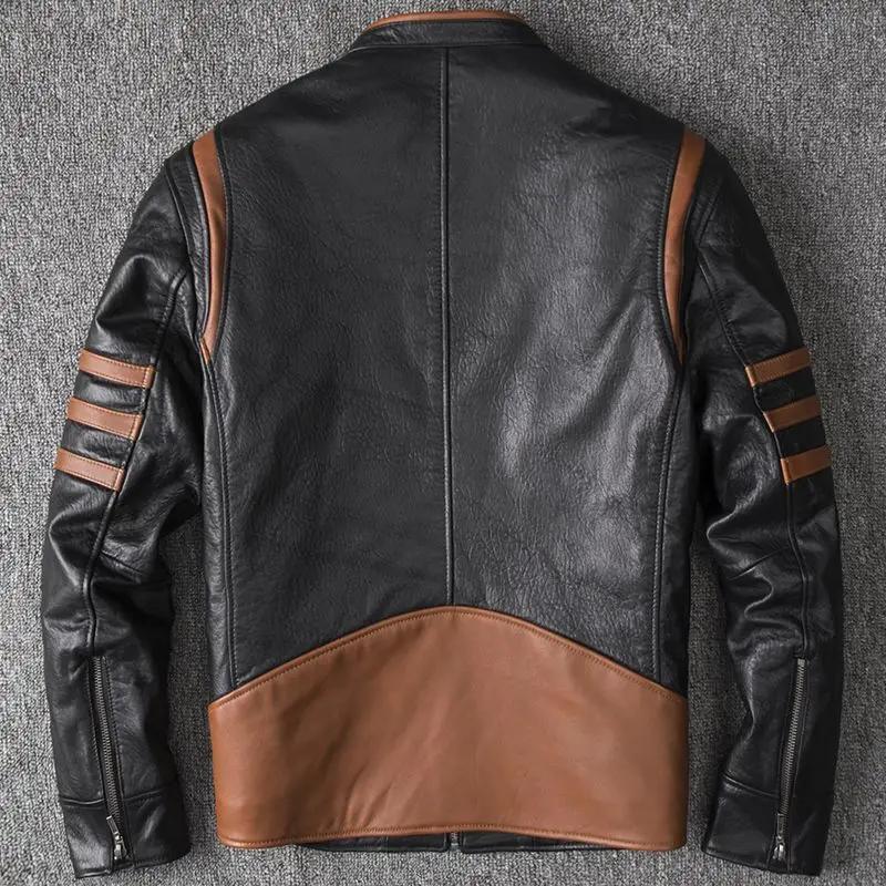 Veste de moto en cuir véritable pour hommes, manteau en peau de mouton, style court, printemps et au