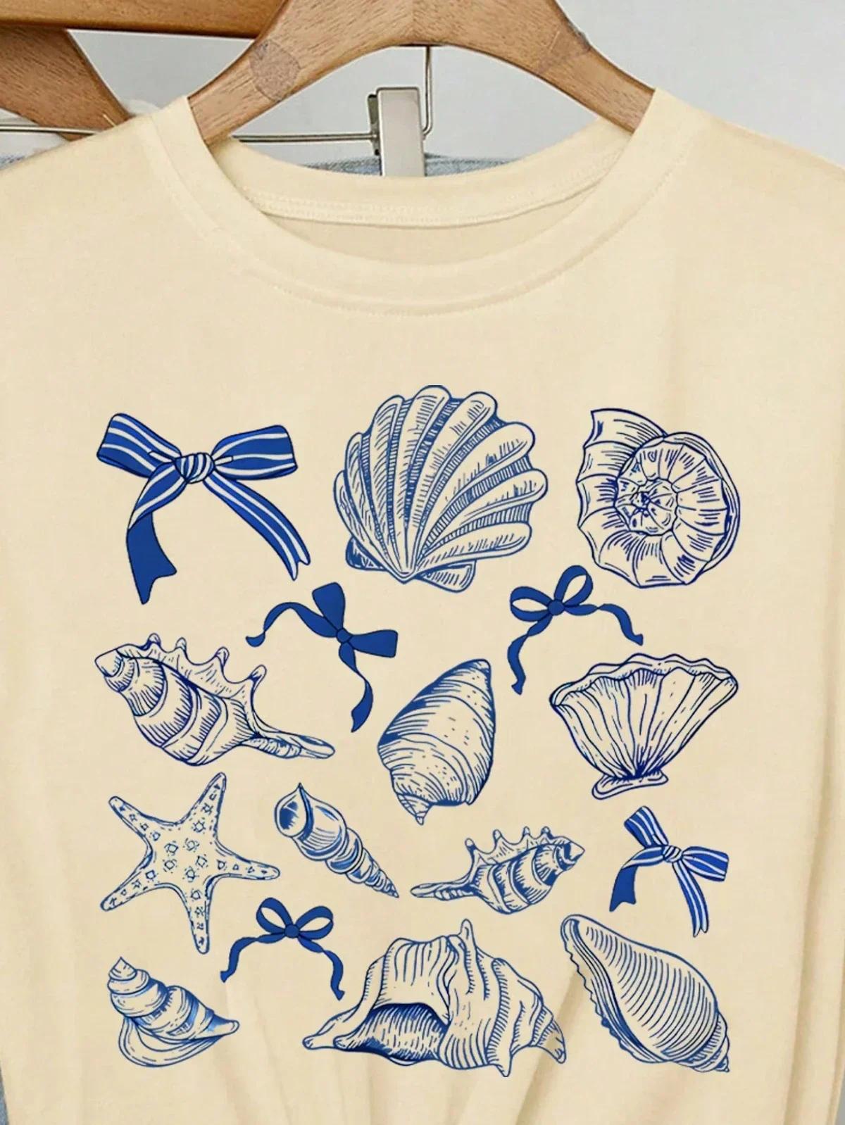 T-shirt à manches mi-longues pour femmes, ample, col rond, vêtements de rue, été américain rétro Y2k