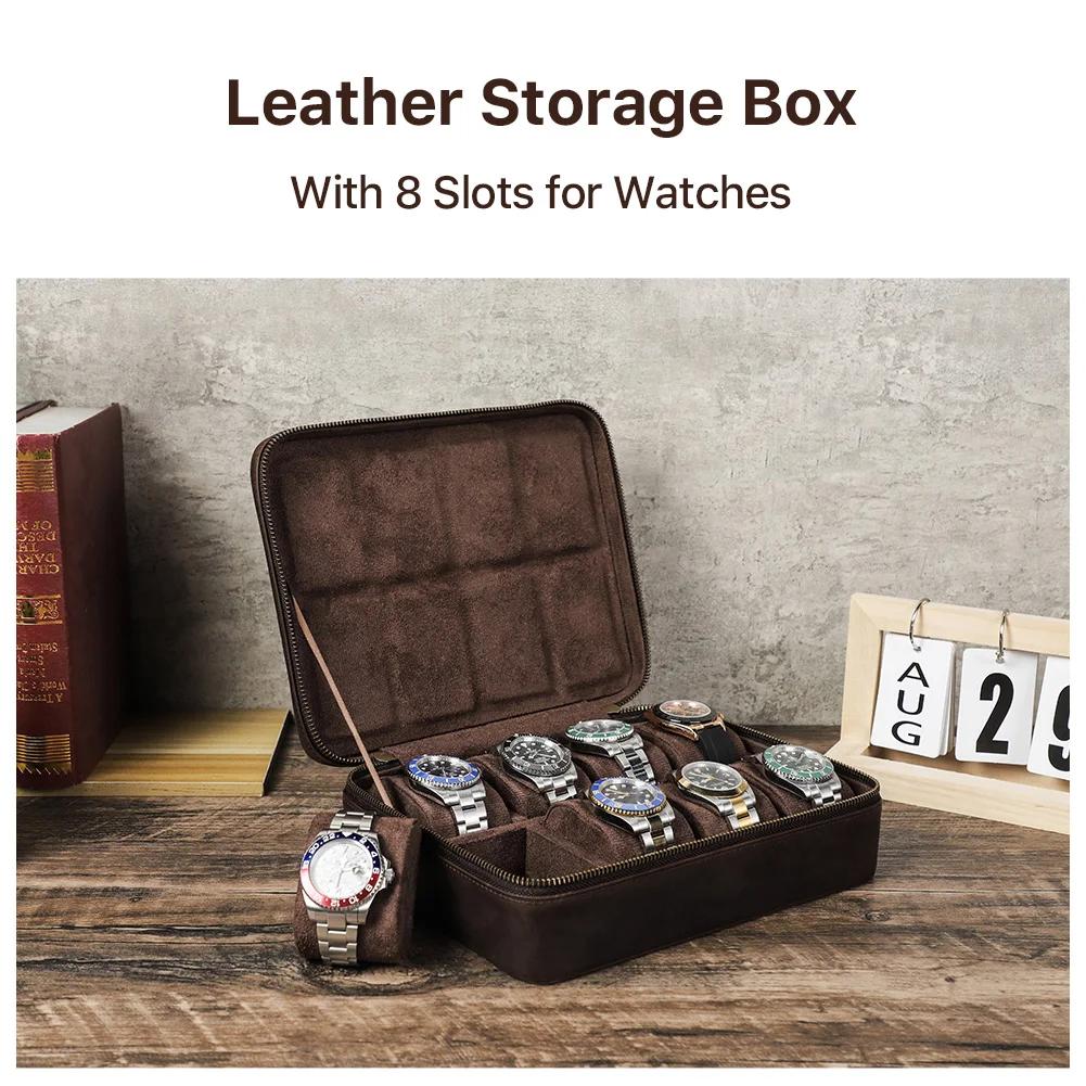 Étui de montre de luxe en cuir véritable pour hommes, boîte de rangement de bijoux, boîte de voyage 