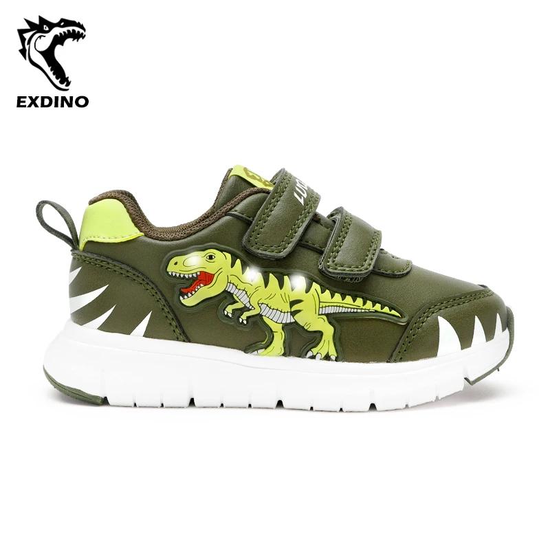 EXDINO dinosaure bébé enfants LED T-REX cuir automne nouveaux garçons filles clignotant baskets écla