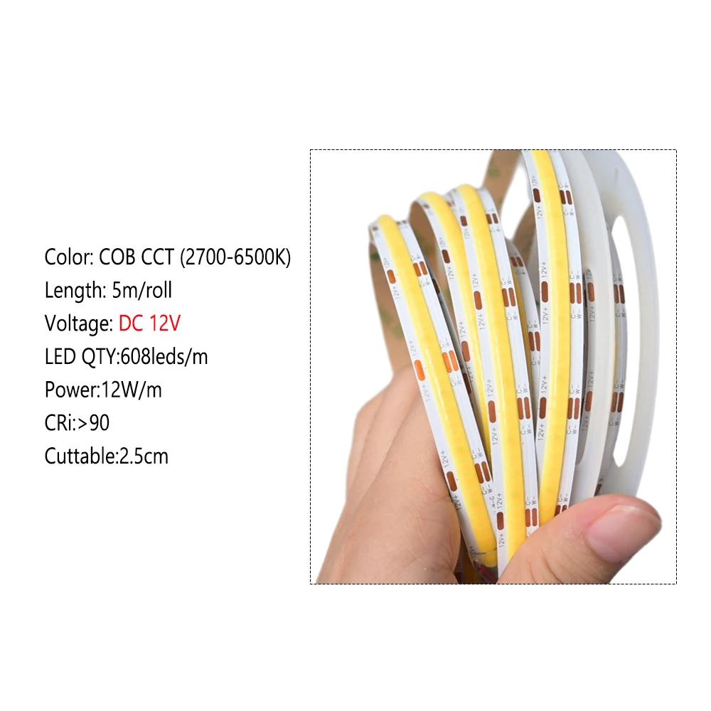 Tuya Zigbee-Bande Lumineuse LED COB CCT, 12V, 2m, 3m, 5m, 10m, Flexible, Dimmable Chi Board, Lampe d