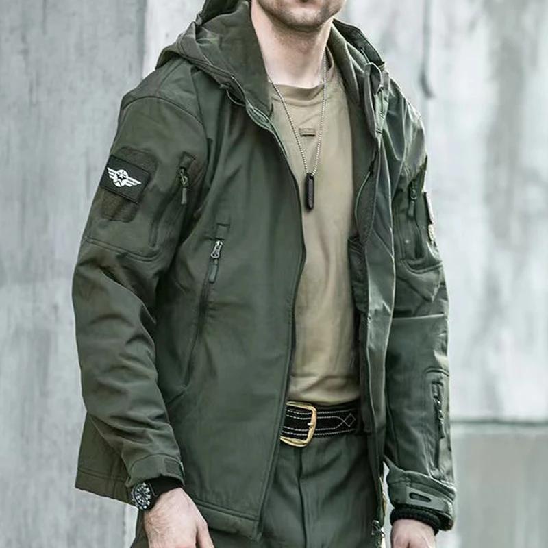 Veste de randonnée en polaire pour homme, style cargo, automne-hiver, effet peau de requin, tactique