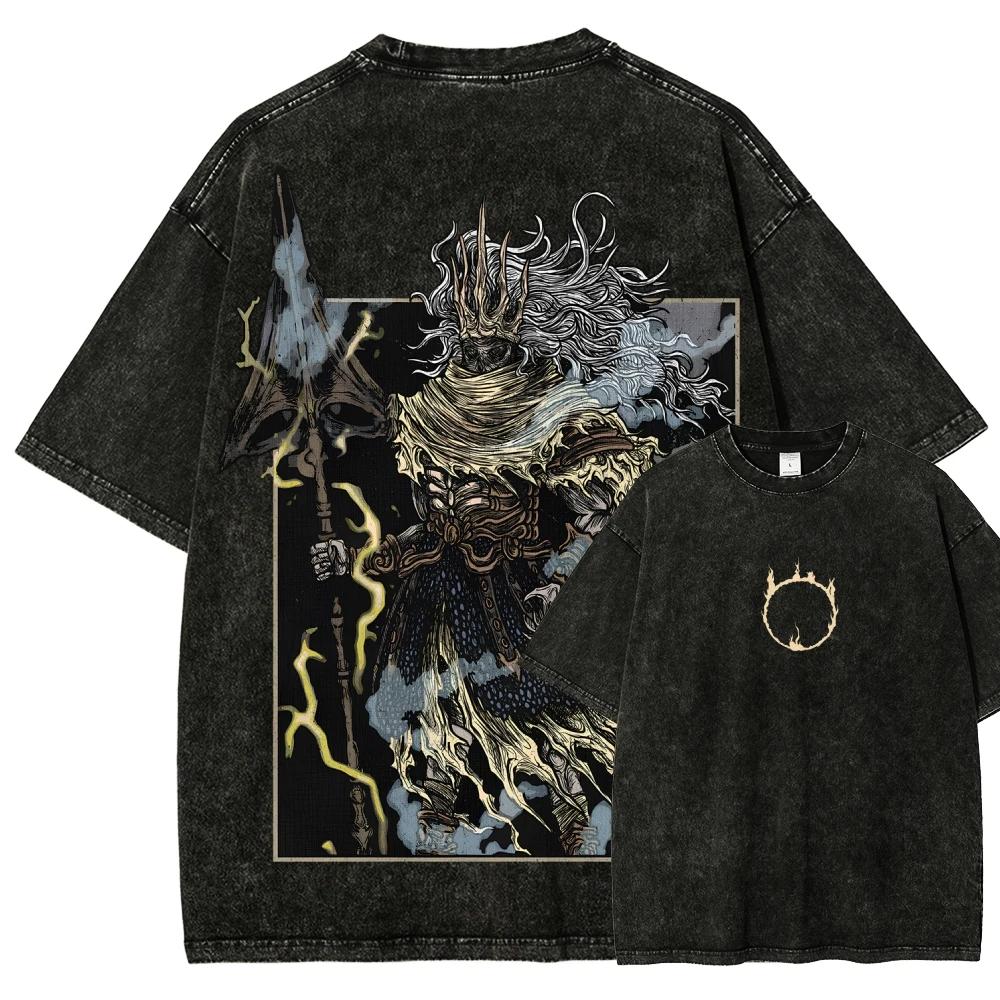 T-shirt délavé Dark Souls Anime Lover, nouveau modèle, vêtements de toute saison, vêtements de perso