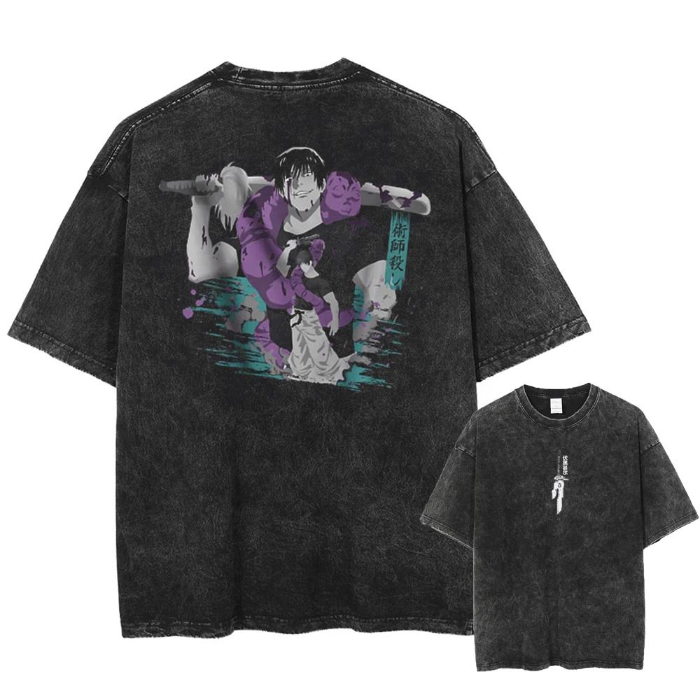 T-shirt imprimé Anime Jujutsu Kaisen Fushiguro Toji 2026 pour hommes et femmes, T-shirt délavé de ha
