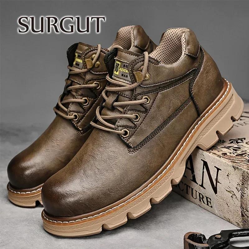 SURGUT bottes en cuir pour hommes 2026 nouvelles bottines de moto rétro à la main de luxe à lacets c