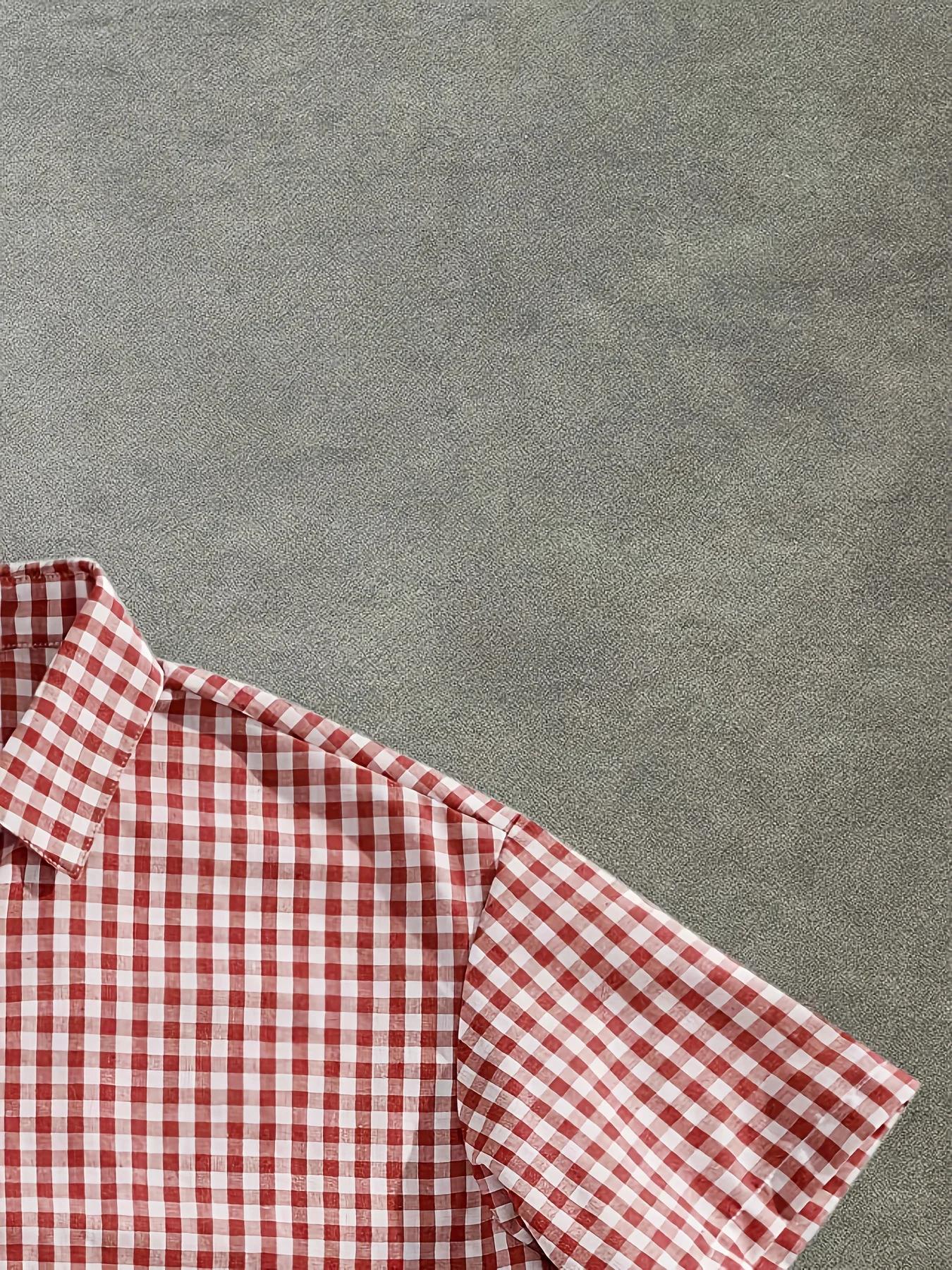 Chemise à manches courtes confortable et décontractée à carreaux de style collégial pour hommes pour