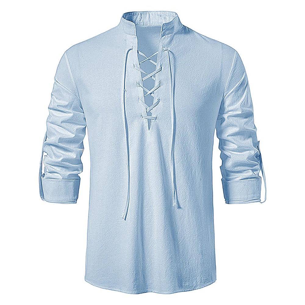 Nouveaux hommes blouse décontractée coton lin chemise hauts à manches longues t-shirt printemps auto