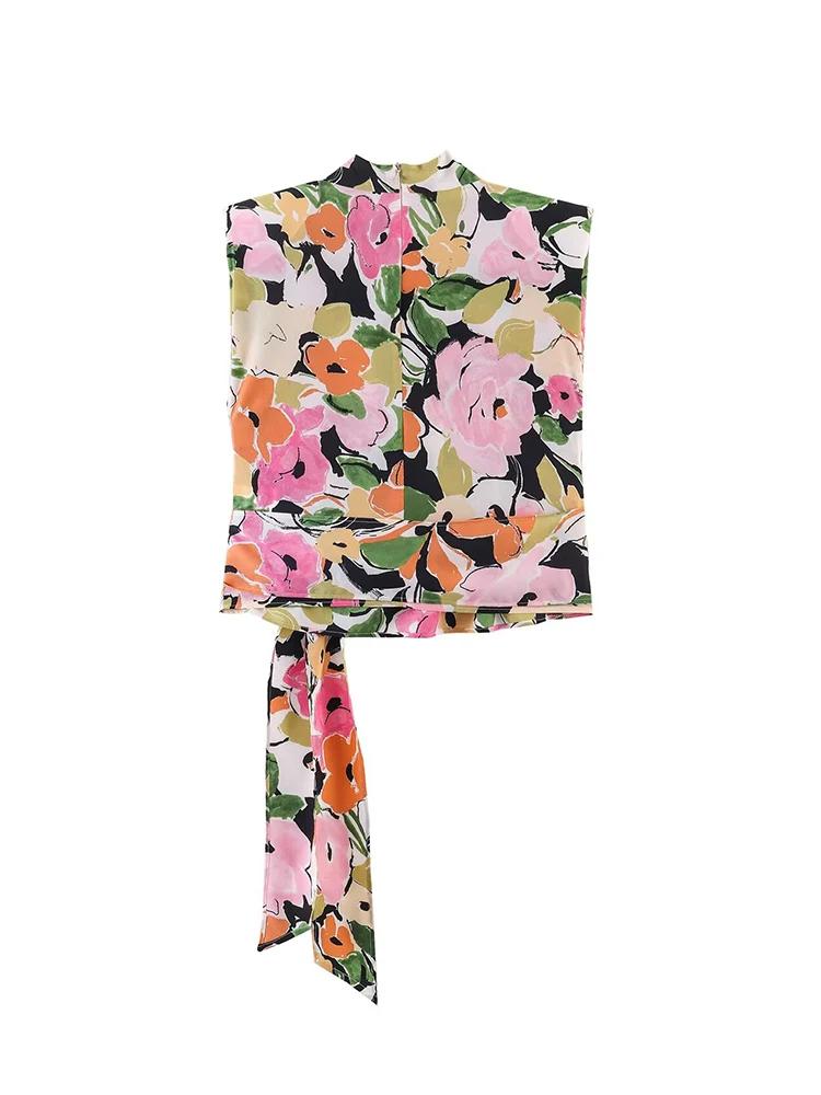 TFMLN Été 2026 – Blouse sans manches élégante pour femme, imprimé floral, avec épaulettes, haut chic