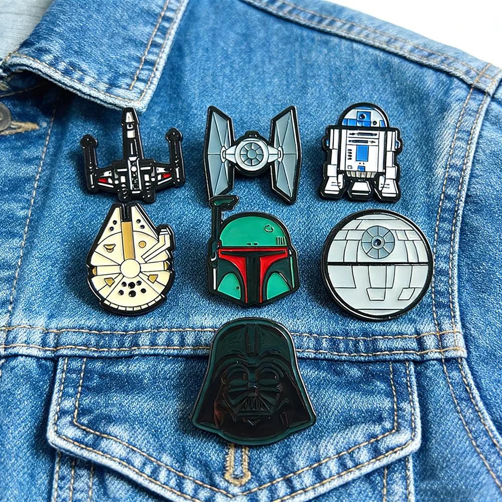 Ensemble de 7 broches Star Wars - Stormtrooper R2-D2 Death Star Millennium Falcon Darth Vader Anime