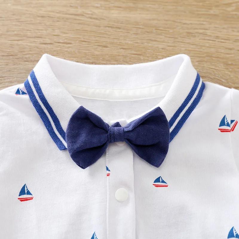 Ensemble été bébé coton imprimé voilier body manches courtes pantalon bretelles 2 pièces