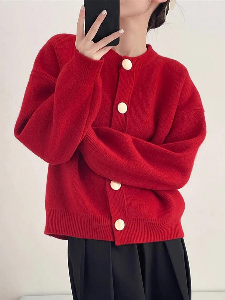 AOSSVIAO-Cardigan à col rond pour femme, couleur unie, simple boutonnage, collection automne hiver