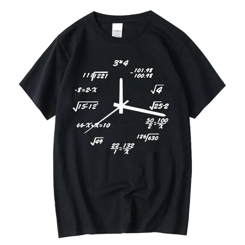 T-shirt homme 100% coton décontracté drôle horloge mathématique imprimer été ample col rond T-shirt 