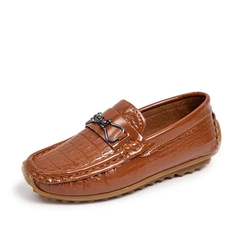 Chaussures en cuir à bout rond pour garçons, mocassins plats souples pour enfants, mocassins décontr