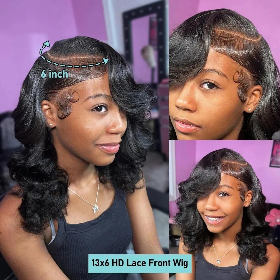 Perruque Bob Lace Front Wig Body Wave Naturelle, Cheveux Courts, 13x6, 13x6, Transparent, HD, Liquim